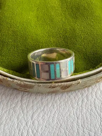 실버 반지 인레이 쉘 터콰이즈 925