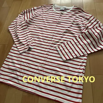 CONVERSE TOKYO 화이트 레드 스트라이프 긴팔 티셔츠