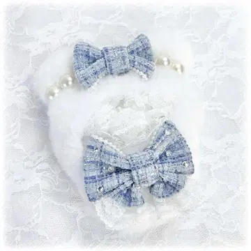 인형 의류 10cm~11cm 트위드 스카이블루 곰돌이 귀