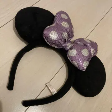 미니 마우스풍 머리띠 블랙과 보라색 도트