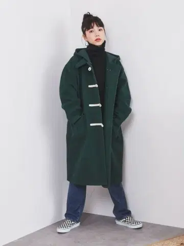 coen 다크 그린 더플 코트 L