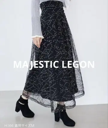 미사용 MAJESTIC LEGON 스팽글 튤 레이스업 스커트 블랙