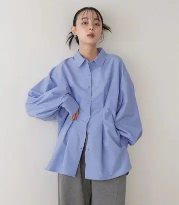 LIAN 허리 턱 칼라 셔츠 블루