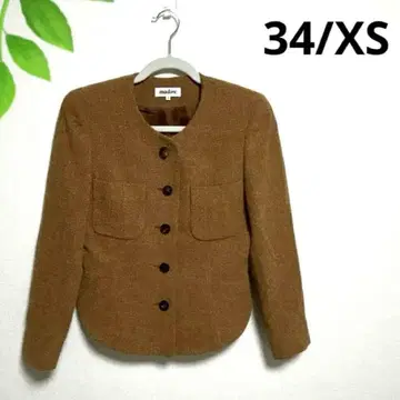 마드레 XS 긴팔 노카라 자켓 브라운 울 85% (주) 라핀