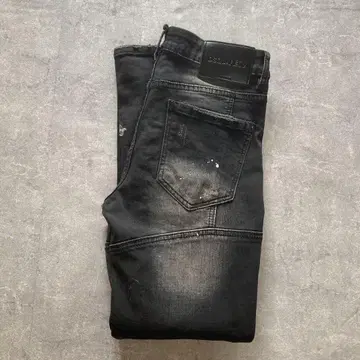 DSQUARED2 바이커 데님 30 데미지 페인트 블랙 그런지
