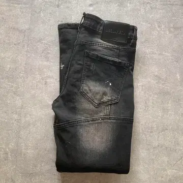 DSQUARED2 바이커 데님 30 데미지 페인트 블랙 그런지