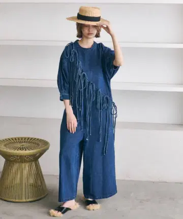 perna 하프 슬리브 데님 올인원