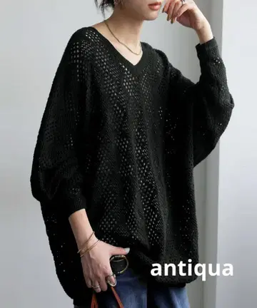 [ 새상품 ] 안티카 시스루 짜임 돌먼 니트