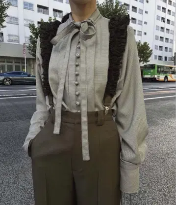 아메리빈티지 브라운 완판 프릴 서스펜더 팬츠 S