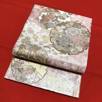 후쿠로 오비 순수 실크 옅은 핑크
