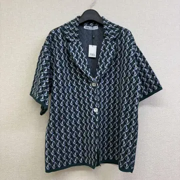 미사용 ZARA 기하학 패턴 오픈 카라 반팔 자카드 셔츠