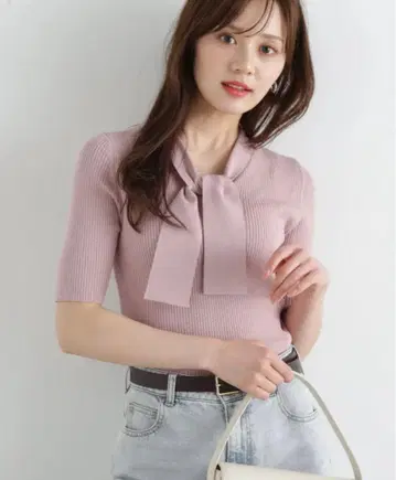 펄 장식 보타이 니트 M 핑크