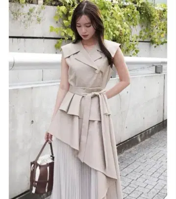 dazzlin 아지메 플리츠 트렌치 원피스 L 아이보리