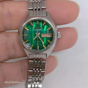 SEIKO 세이코 그린 다이얼 자동 와인딩 17석 여성용 작동품