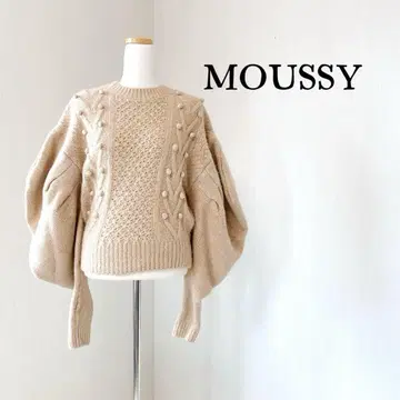 [ 새상품급 ] MOUSSY 폼폼 포함 벌룬 소매 니트 베이지