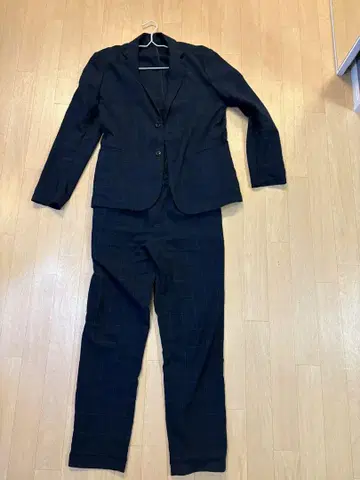 네이비 체크 무늬 셋업