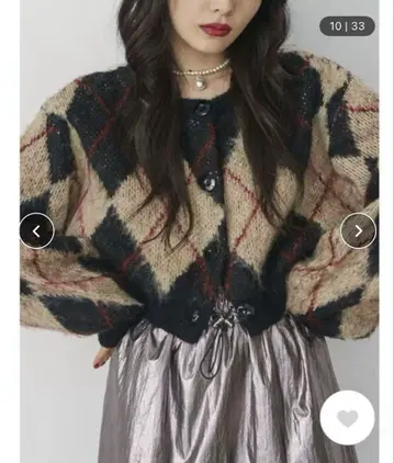 jouetie 숏 기장 니트 가디건 아가일 블랙