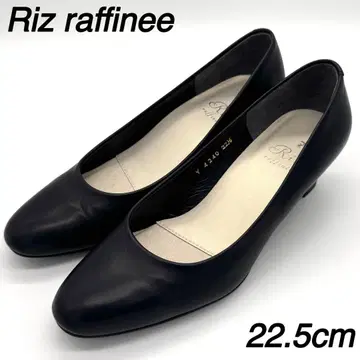 리즈라피네 22.5cm 가죽 라운드토 와이드 힐 심플 블랙