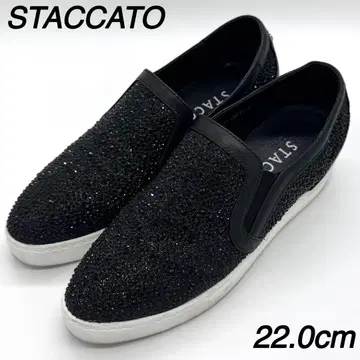 STACCATO 22cm 가죽 라메 통굽 스니커즈 심플 흑백 블랙