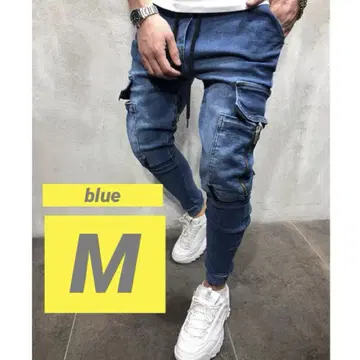 조거 팬츠 포켓 부착 데님 테이퍼드 #블루 #스키니 #M