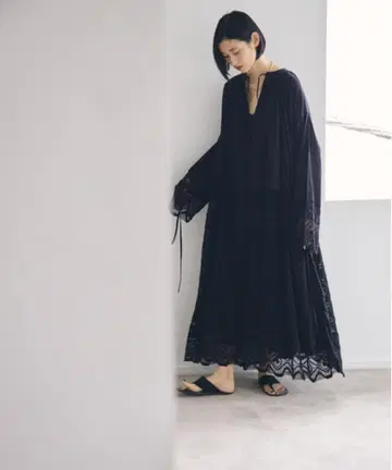 todayful 처치 레이스 드레스 블랙