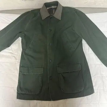 Landsend 미들 기장 코트 올리브 가죽