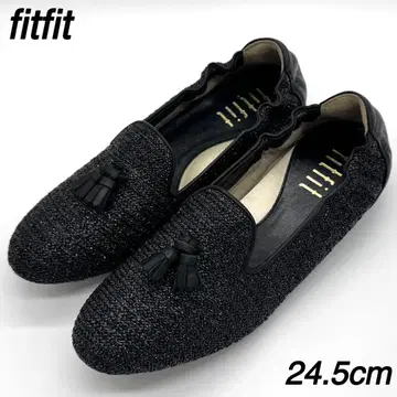 fitfit 24.5cm 가죽 트위드 라운드토 태슬 라메 블랙