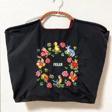 동물과 꽃무늬 자수 에코백 블랙 L 사이즈