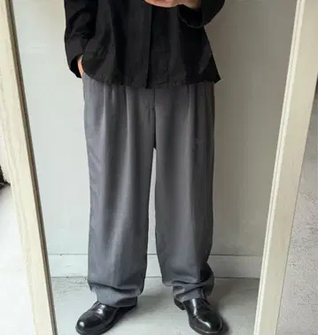 [레어] 90s 00s 레이온 x 실크 그레이 4턱 와이드 슬랙스