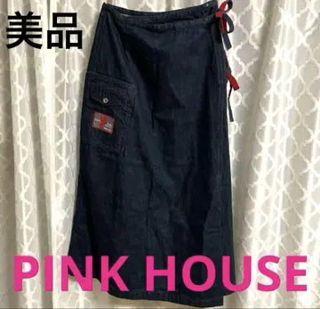 PINK HOUSE 핑크하우스 랩 스커트 데님 레트로 P 마크 리본