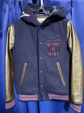 TOMMY 와펜 후드 부착 인조 가죽 울 바시티 자켓 S 사이즈