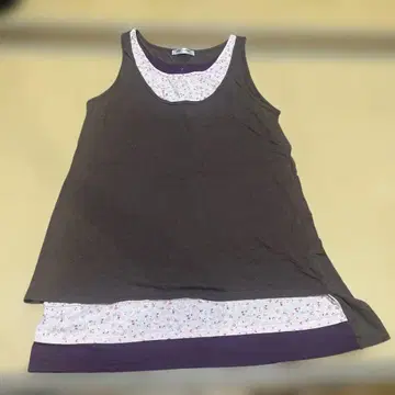 브라운 슬리브리스 튜닉 M 레이어드 스타일 꽃무늬 브라운 보라색 모리걸