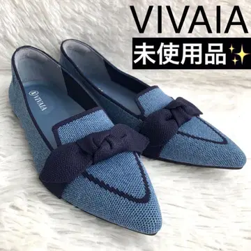 펌프스 23.5 로우힐 VIVAIA 비바이어 리본 플랫 파랑