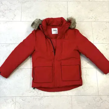 [ 새상품 ] ZARA 빨간색 후드 부착 다운 자켓