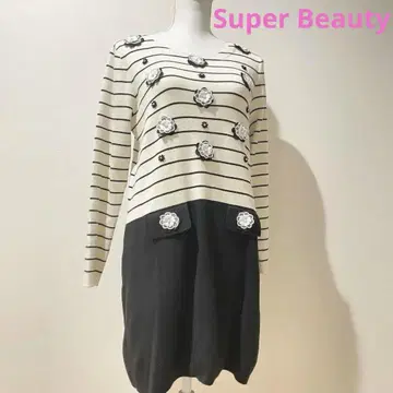 슈퍼 뷰티 44 스트라이프 플라워 모티브 니트 원피스