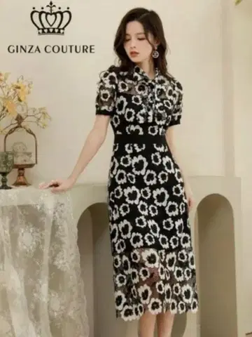 GINZA COUTURE 4 플라워 레이스 스캘럽 레이스 원피스
