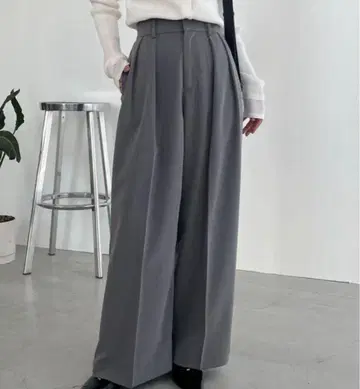 LE'MAGE x gemeil 콜라보 2턱 와이드 팬츠 여성용, 그레이