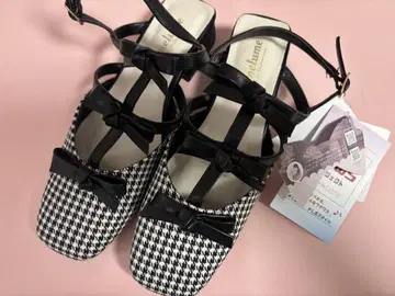 3단 리본 뮬 펌프스 블랙 체크 무늬 시마무라 신발