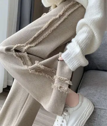 [ 미사용 택 포함 ] 프린지 리브 니트 팬츠