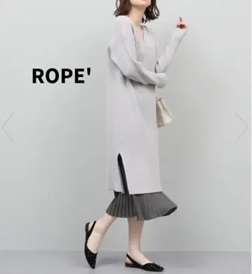 ROPE' 그레이 니트 롱 원피스 플리츠 이너 포함 그레이