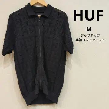 HUF 집업 반팔 코튼 니트 스웨터