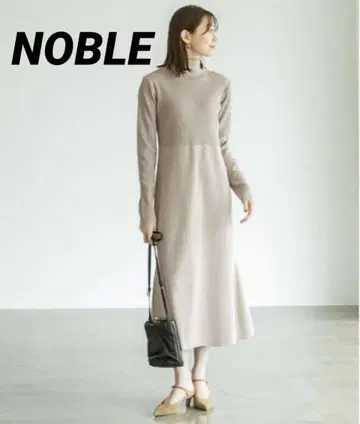 새상품급 NOBLE 노블 컬러 블록 니트 원피스 베이지