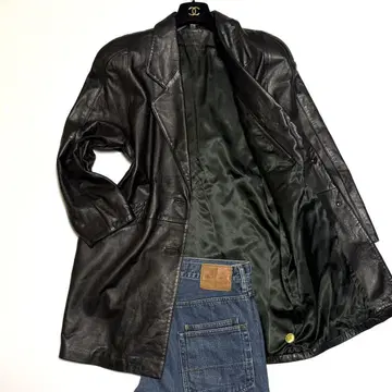 홍콩제 가죽 코트 가죽 자켓 가죽 점퍼 골드 버튼 양가죽 블랙