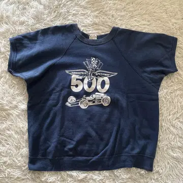 60s Print Sweat Motor Printed 반팔 맨투맨 네이비