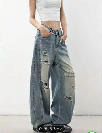 데미지 가공 와이드 데님 팬츠 S 사이즈