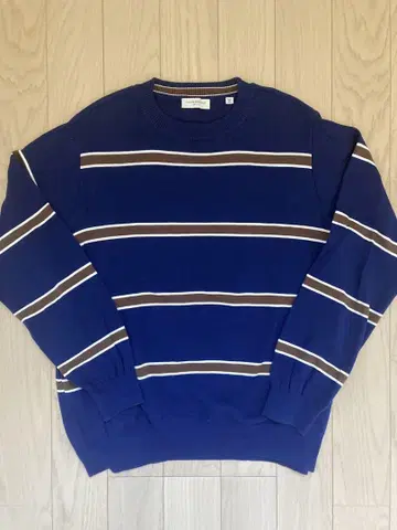 TOMORROWLAND 파랑 브라운 보더 면 소재 니트 스웨터 일본제