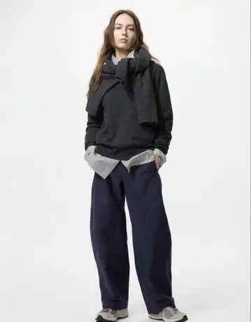 UNIQLO 저지 배럴 레그 팬츠 네이비 M