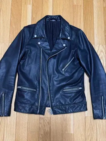 블랙 가죽 더블 라이더 자켓