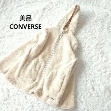 새상품급 CONVERSE 후드 부착 플리스 보아 자켓 M 점퍼 아이보리