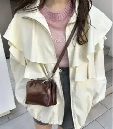 kastane 더블 지퍼 프릴 나일론 블루종